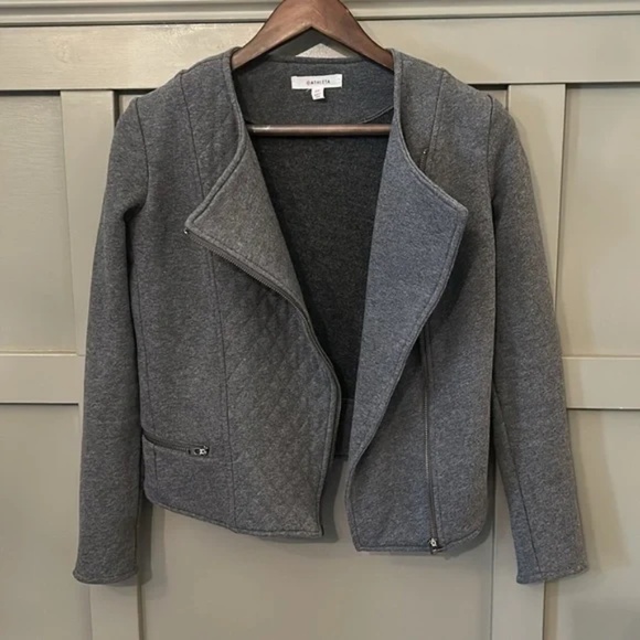 Athleta Belvedere Moto Jacket Quilted Stretch Knit Heathered Gray Size XS - Picture 6 of 10